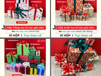 Hộp quà trang trí Noel nơ ruy băng lụa [Làm sẵn - Nhiều cỡ - màu] HOPQUA-03